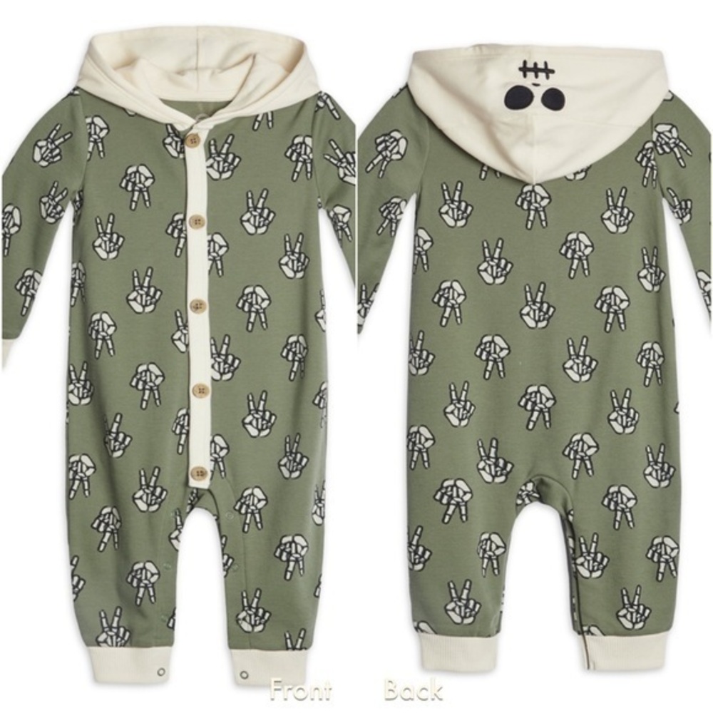 Wonder Nation Unisex Skeleton Bones Peace Hands Button Down Onesie Baby Romper